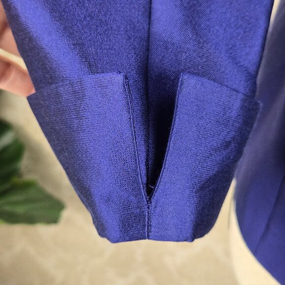 Talbots Size 2P Blue Blazer Silk/Cotton Blend 3/4 Cuffed Sleeve 1 Button Closure - Picture 7 of 11